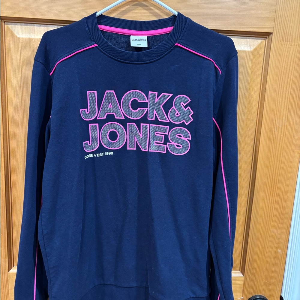 Jack & Jones Dark Blue Crewneck with Pink Logo